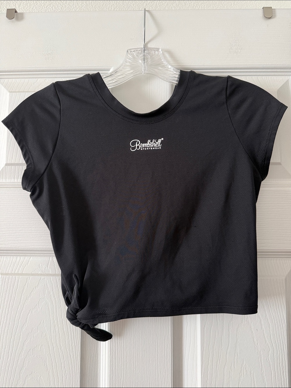 Bombshell Black Mesh Side Tie Cropped Jersey Top Size Medium